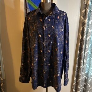 Crossings Vintage 100% Cotton Fly Fishing Print Button Down Shirt SZ 2XL